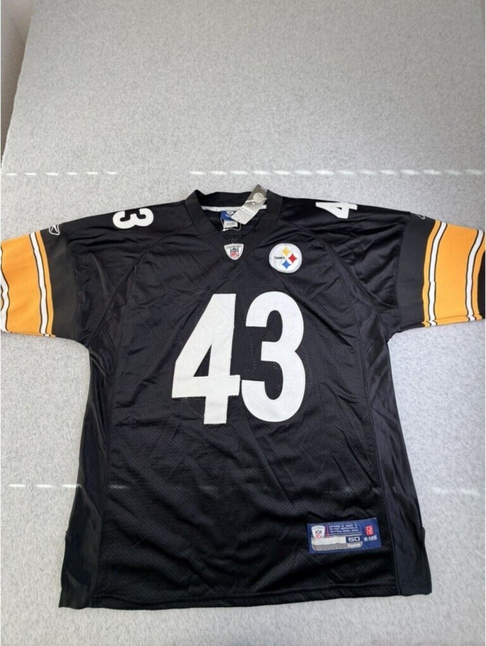 Reebok Pittsburgh Steelers Polamalu 43 Mens NFL Football Jersey Size 50 Black